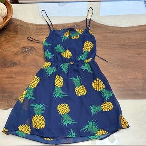 Navy Pineapple Print Casual Dress